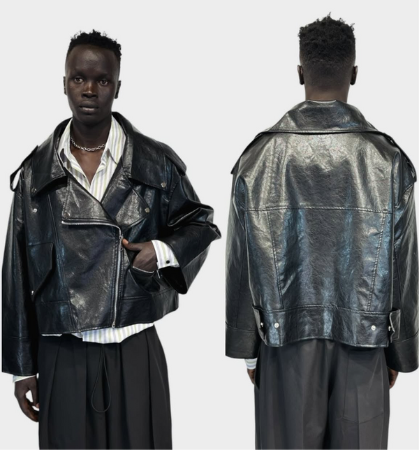 Giacca crop in pelle